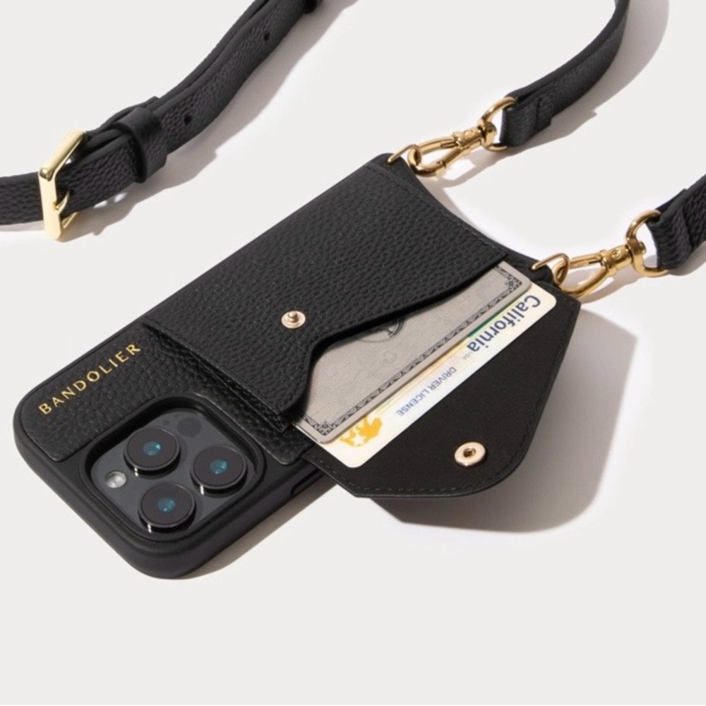 Bandolier Black Phone 12 Case with black studded strap